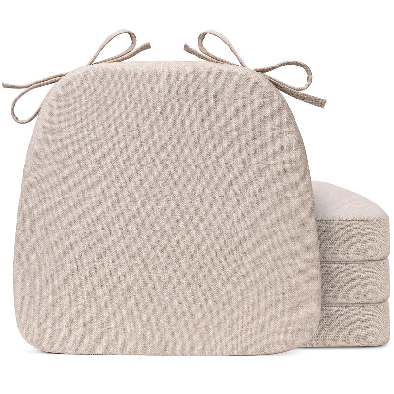 Sunsleek Chair Cushions for Dining Chairs DShaped Seat Cushions with Removable Washable Cover and Ties Chair Pads for Kitchen Indoor Dining Room Patio Chairs 17 x 16 Set of 4 Beige