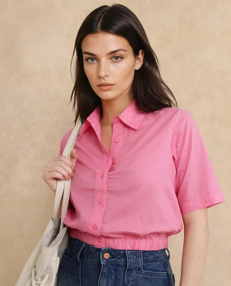 Rareism Women's Cropped Shirt With Elasticated Hem