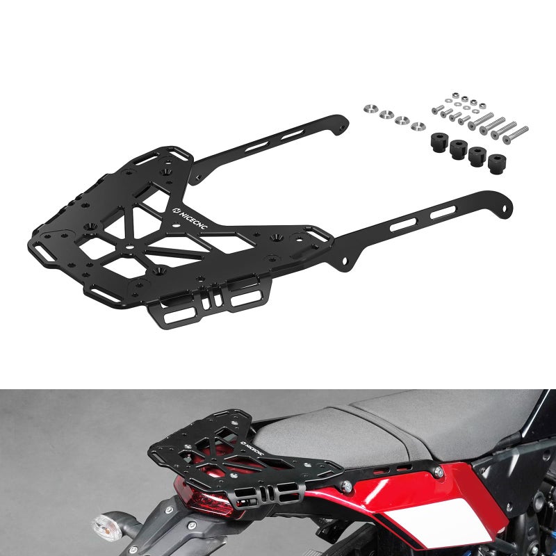 NICECNC Black Motorcycle Rear Luggage Rack Luggage Cargo Rack Compatible with Yamaha Tenere 700/XTZ700 2019-2024, Tenere 700 Rally Edition 2020-2024, 6061 Aluminum, Q235 Steel, Tenere 700 Accessories - Image 1
