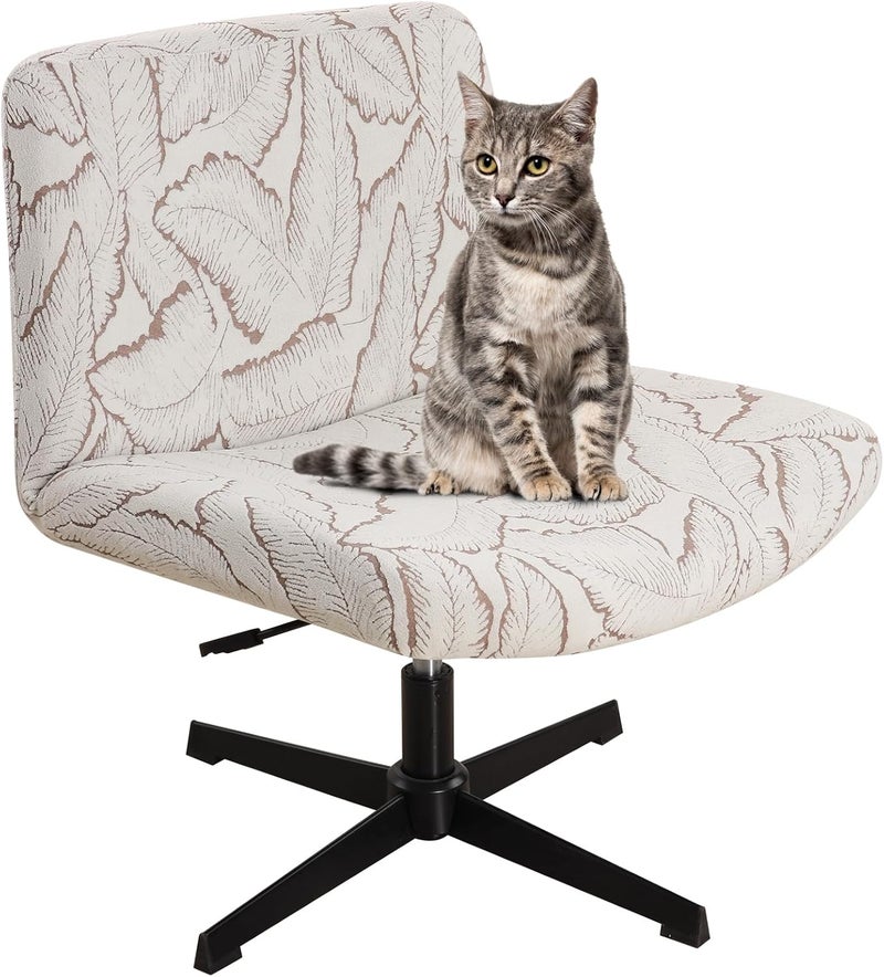 Fuloon Criss Cross Chair Cover, Stretchable, Solid Jacquard, Armless Chair Slipcovers for Office/Desk/Mid Back Wide Seat/Computer/Task/Vanity Chair (Reed -Shaped Jacquard, Brown) - Image 1