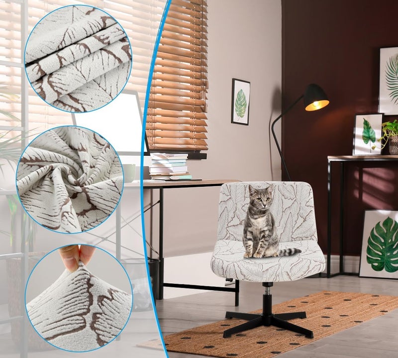 Fuloon Criss Cross Chair Cover, Stretchable, Solid Jacquard, Armless Chair Slipcovers for Office/Desk/Mid Back Wide Seat/Computer/Task/Vanity Chair (Reed -Shaped Jacquard, Brown) - Image 4