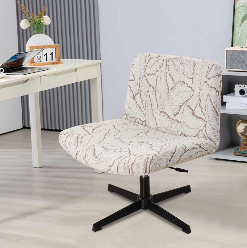 Fuloon Criss Cross Chair Cover, Stretchable, Solid Jacquard, Armless Chair Slipcovers for Office/Desk/Mid Back Wide Seat/Computer/Task/Vanity Chair (Reed -Shaped Jacquard, Brown) - Image 2