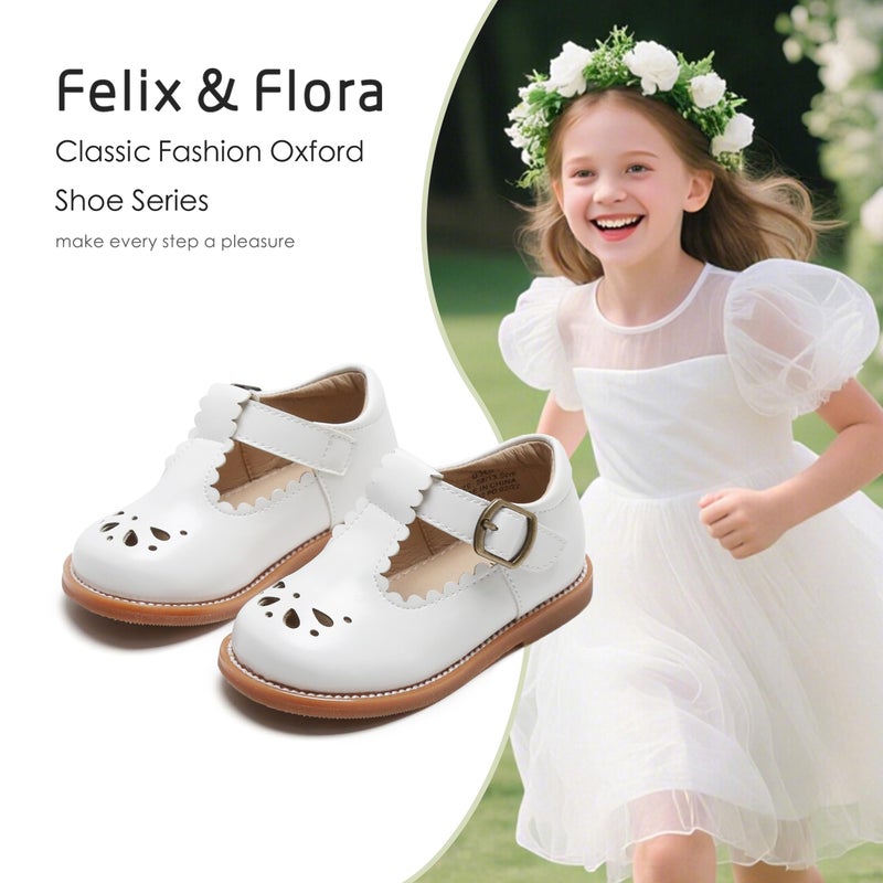 Felix & Flora Toddler Little Girl White Mary Jane Dress Shoes - Ballet Flats for Easter Flower Girl Party School Shoes(White,8Toddler) - Image 4
