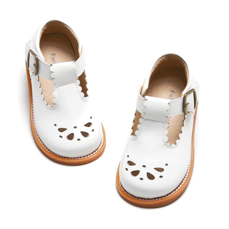 Felix & Flora Toddler Little Girl White Mary Jane Dress Shoes - Ballet Flats for Easter Flower Girl Party School Shoes(White,8Toddler) - Image 1
