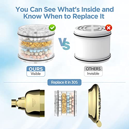 MakeFit Filtered Shower Head - High Pressure Rain - Shower Head with filter for Hard Water - Luxury 7 Settings Adjustable Water Filter Showerhead (Gold) - Image 4