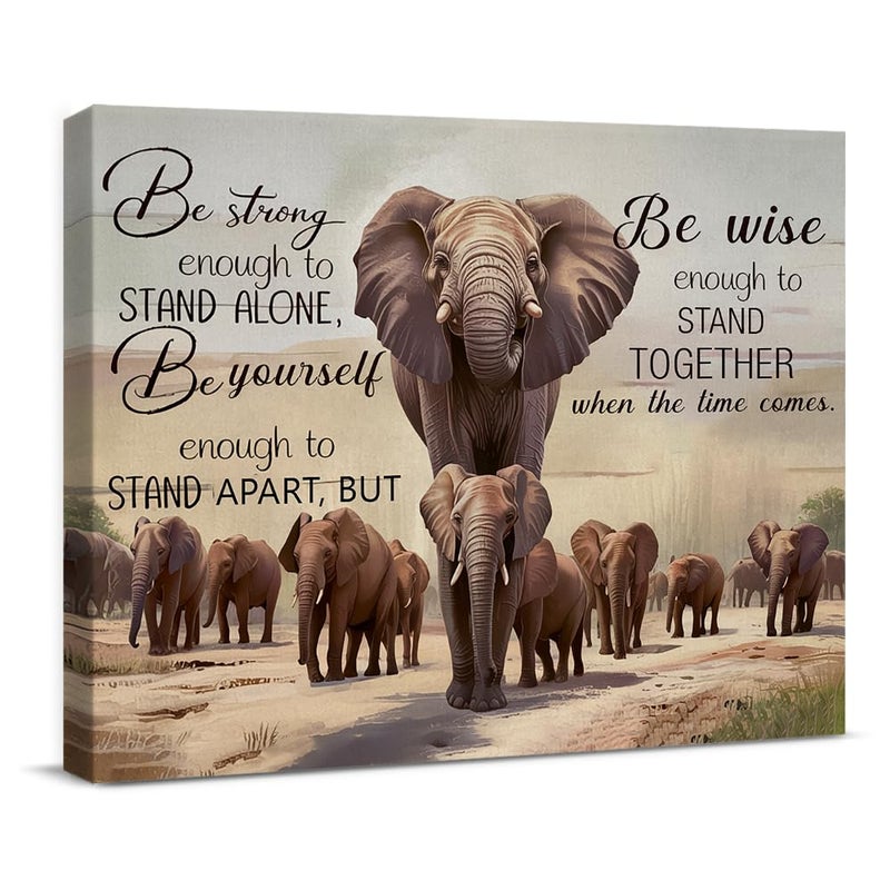 QPVXSST Inspirational Elephant Canvas Wall Art Be Strong African Elephants Print Poster Framed Painting Artwork for Home Bedroom Living Room Wall Decoration 8x10 Inch - Image 1