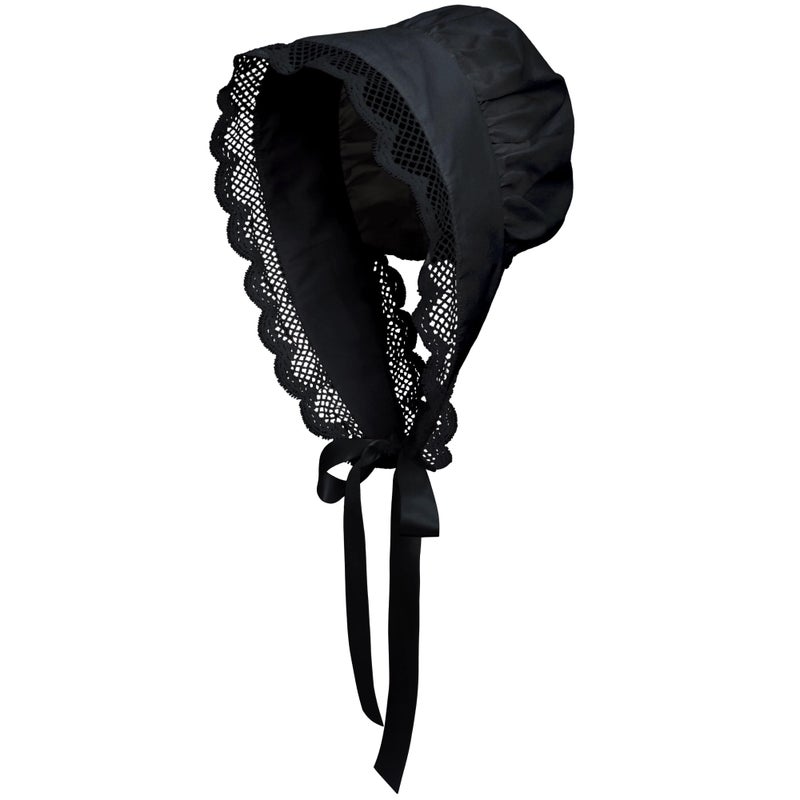 CosInStyle Women's Pioneer Bonnet - Colonial Peasant Amish Hat, Prairie Cap, Nightcap, Maid Cosplay Costume Accessory (Style-B Black) - Image 1