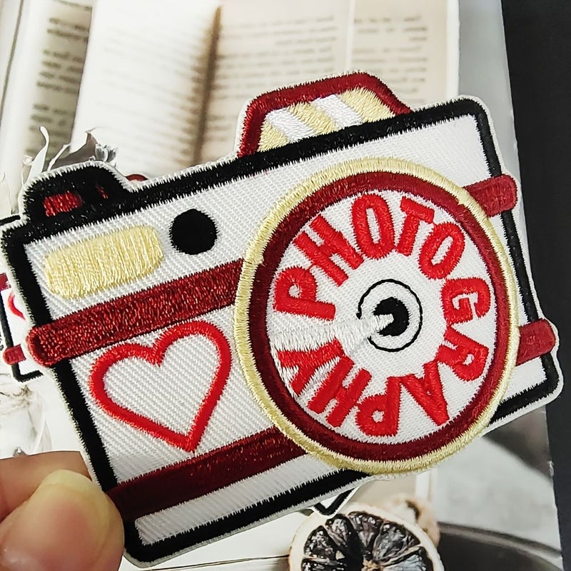 A Photography Themed Embroidery Patch Featuring A Heart Design For Leisure Use On Jackets Jeans Vests And Bags With Hot Melt Adhesive Backing For Sewing Or Ironing - Image 2
