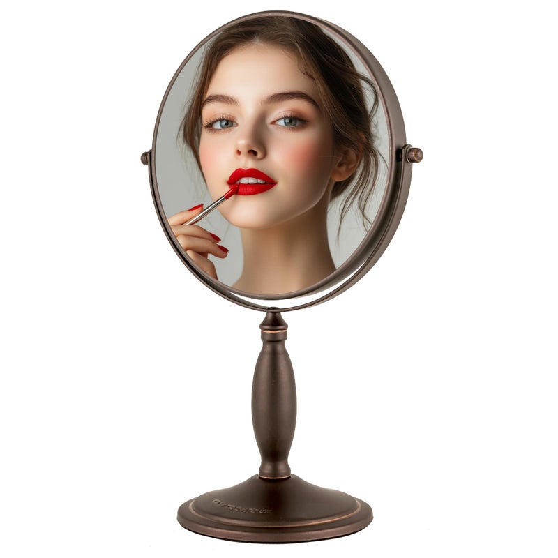 OVENTE 8 Tabletop Makeup Mirror with 1X7X Magnification 360 Swivel Design and DoubleSided FreeStanding Vanity Mirror Perfect for Dresser Bedroom and Office Desk Antique Bronze MNLAT80ABZ1X7X