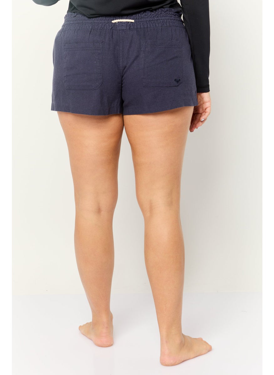 Roxy Women Plain Drawstring Beachwear Shorts, Navy  - Image 3