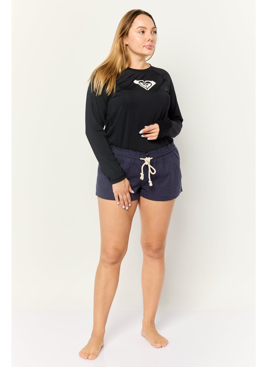Roxy Women Plain Drawstring Beachwear Shorts, Navy  - Image 2