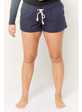 Roxy Women Plain Drawstring Beachwear Shorts, Navy  - Image 1