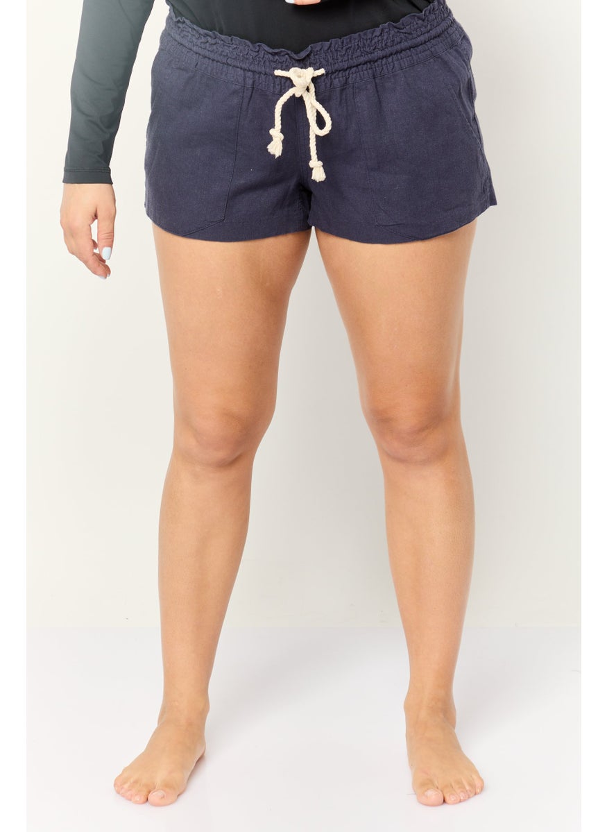 Roxy Women Plain Drawstring Beachwear Shorts, Navy  - Image 1