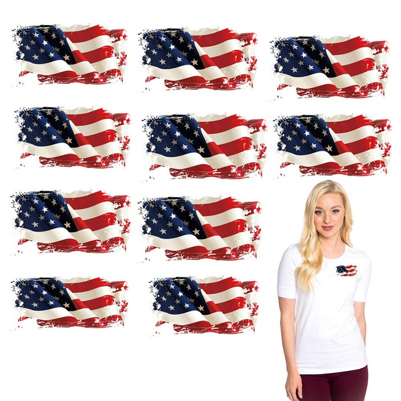 Ceresa Inc USA Heat Transfers Apppliques Flag Patches American Stickers Decals 10Pcs Patriotic Uniform Vest Jacket TShirt Backpack Hat Clothing DIY Decorations Appliques