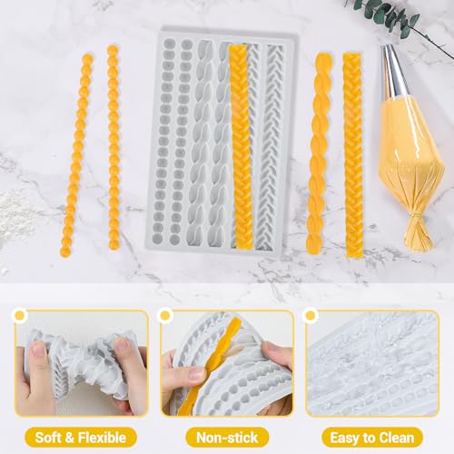 Beasea Silicone Rope Mold, 1 Sheet Fondant Silicone Pie Crust Lace Chain Border Mold for Cake Decorating Sugarcraft Mould Pastry Pies Chocolate Toppers - Image 3