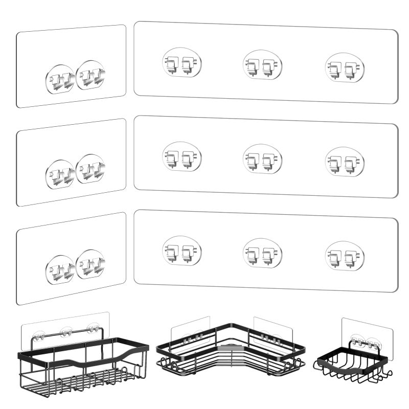 FGSAEOR Shower Caddy Adhesive Replacement Stickers - 6 Pack No Drilling Shower Caddy Adhesive Strips  Strong Adhesive Hooks for Shower Caddy Bathroom Storage Shelves and Kitchen Racks & Soap Holder - Image 1