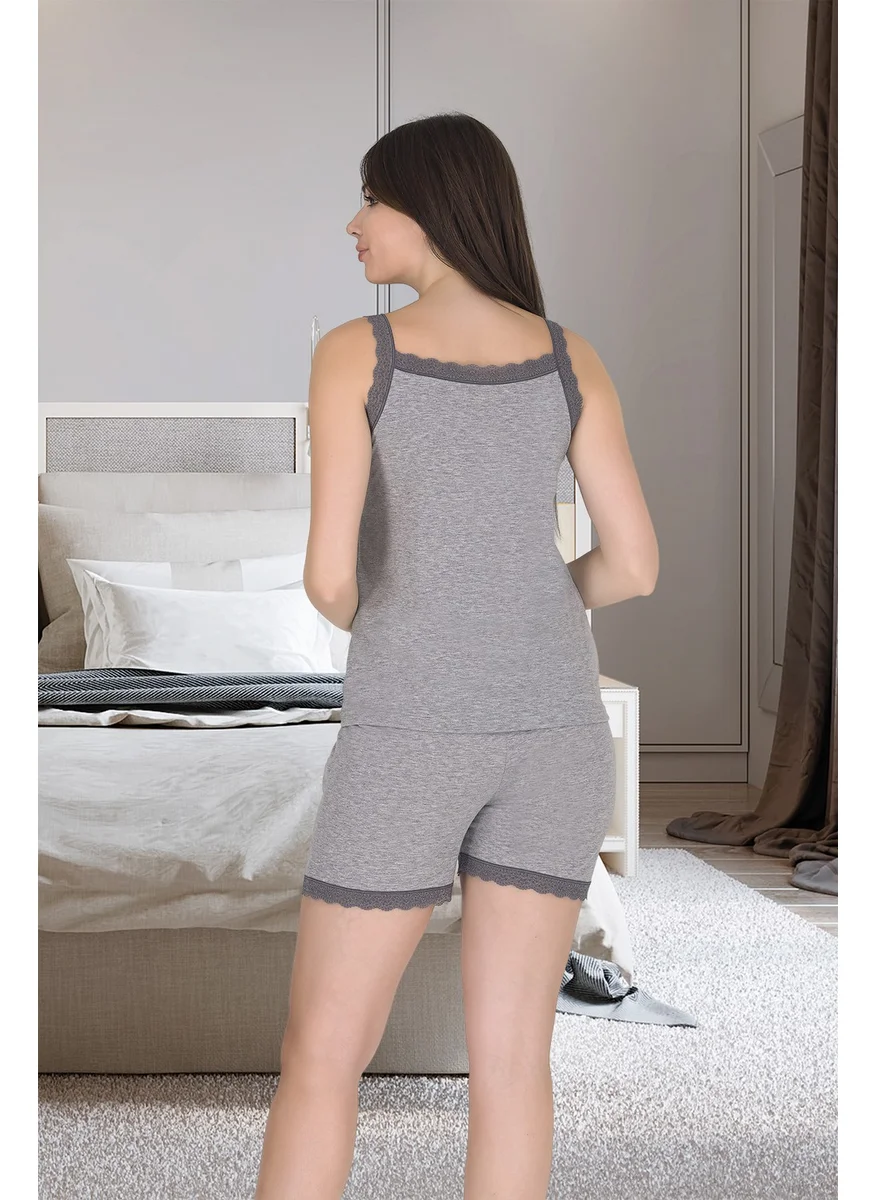 Sensu Women's Gray Melange Strappy Lacy Shorts Set - SRT1002