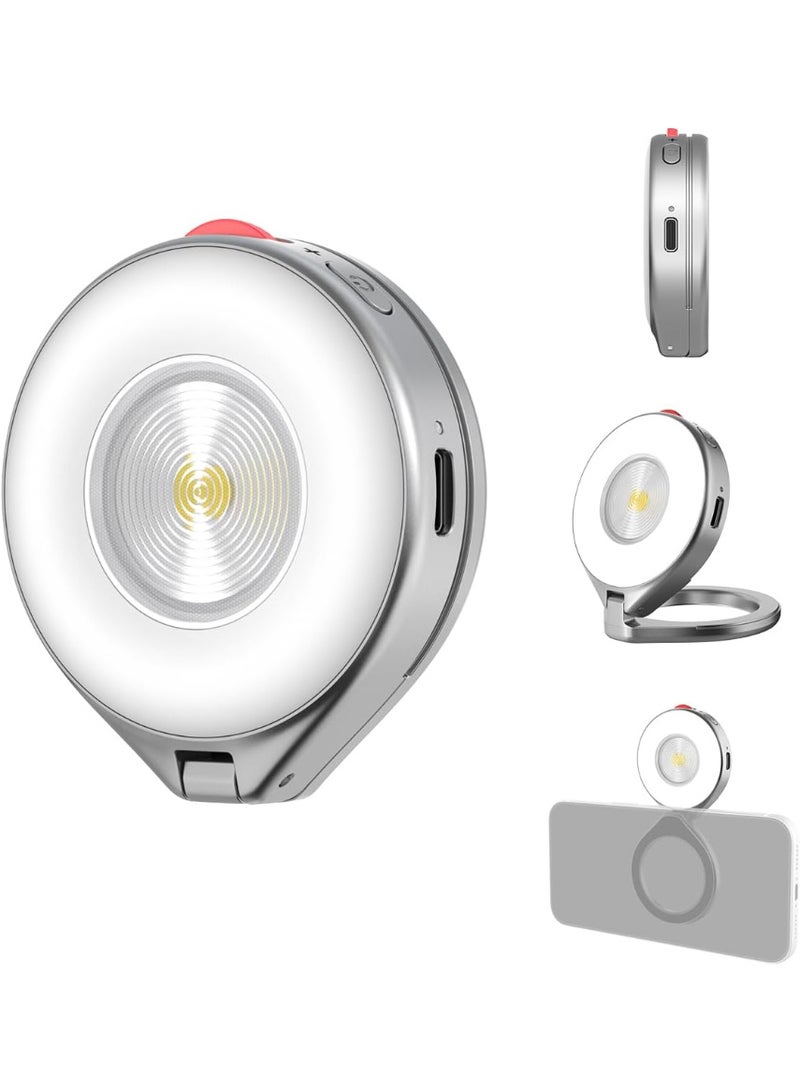TELESIN 2-in-1 Magnetic Flash & Beauty Selfie Light for iPhone, CRI 85+, 15W COB LED Phone Fill Light, Magsafe Selfie Light, 180° Flip, Control with Button & Bluetooth, for Night Selfies, Sliver - Image 1