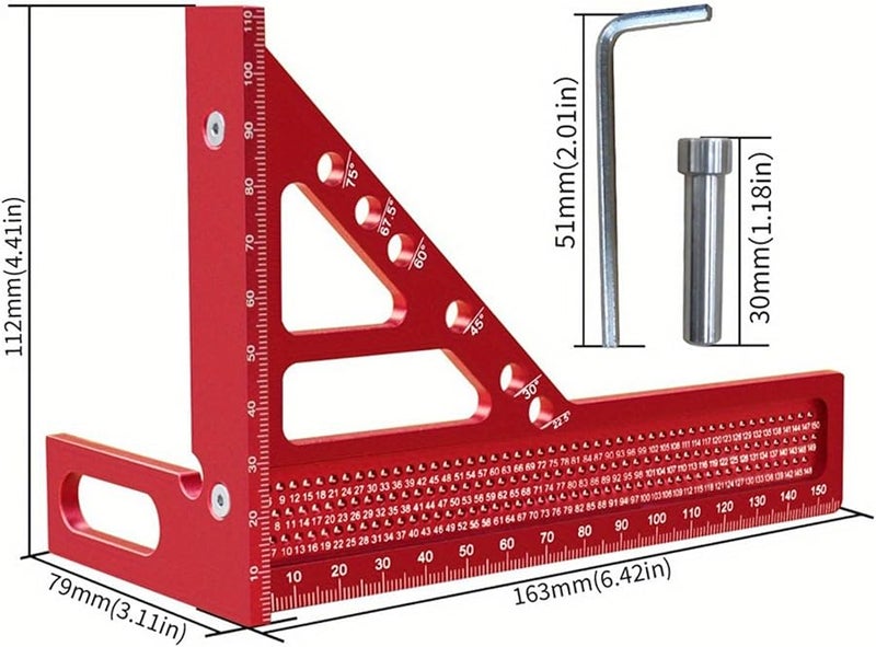 مربع نجارة الألومنيوم ثلاثي الأبعاد مع مسطرة مزدوجة القياس وقلم تحديد الدرجات - Image 3