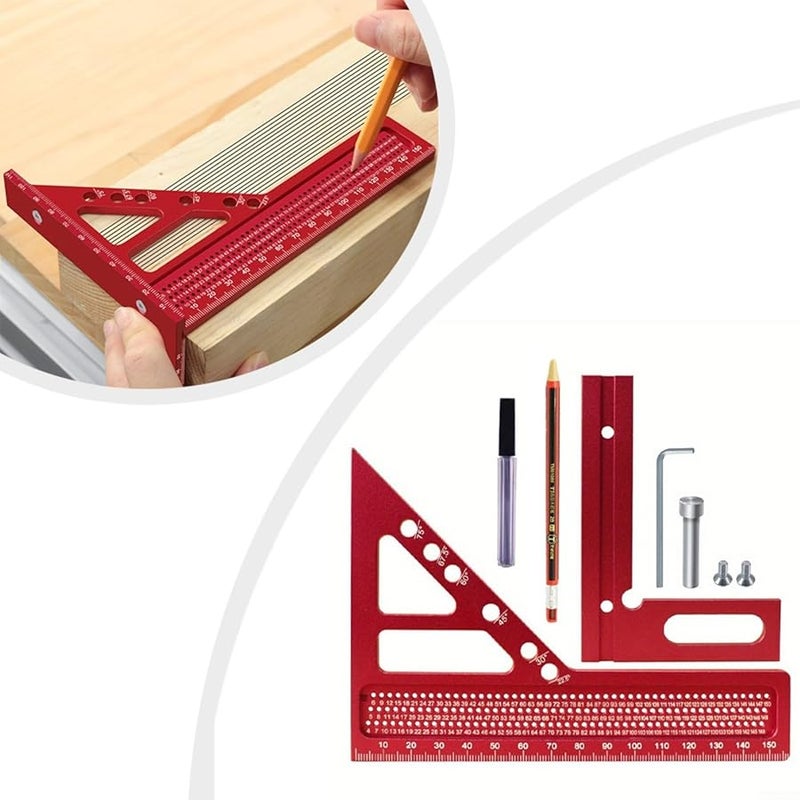 مربع نجارة الألومنيوم ثلاثي الأبعاد مع مسطرة مزدوجة القياس وقلم تحديد الدرجات - Image 5