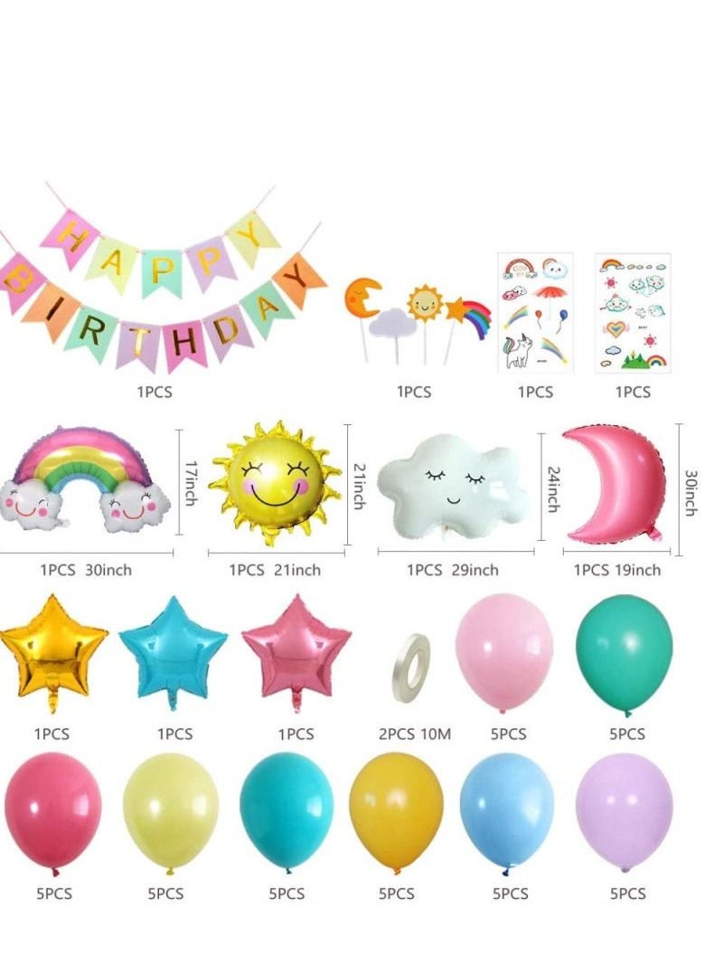 Taiahiro - Happy Birthday Decorations Banner, Sun Moon Clouds Rainbow Sky Star Foil Balloon Birthday Party Supply - Image 1