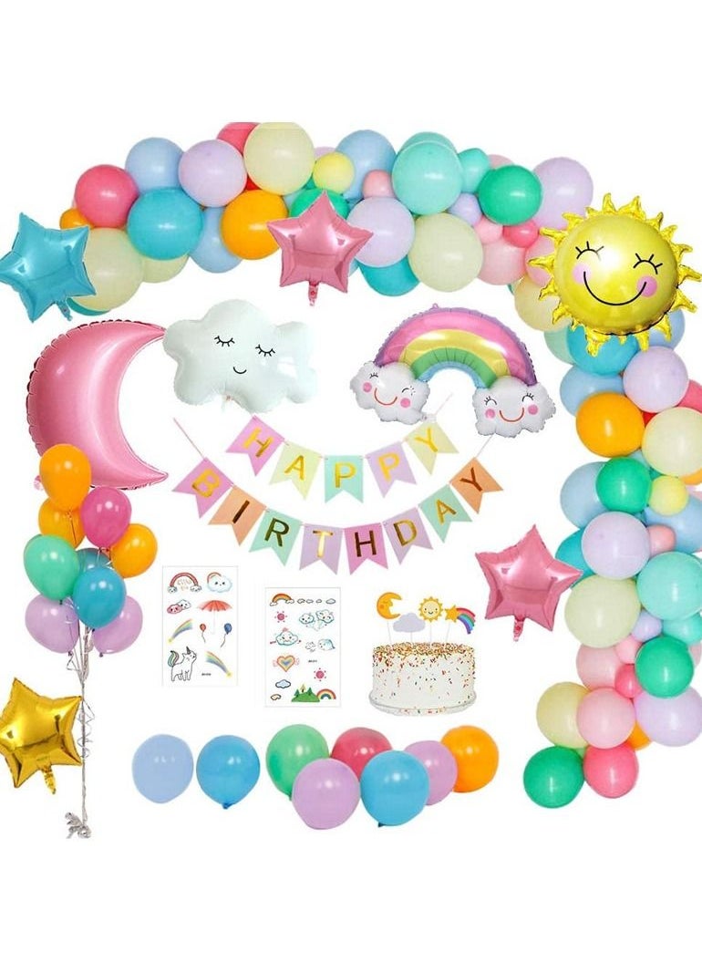 Taiahiro - Happy Birthday Decorations Banner, Sun Moon Clouds Rainbow Sky Star Foil Balloon Birthday Party Supply - Image 1