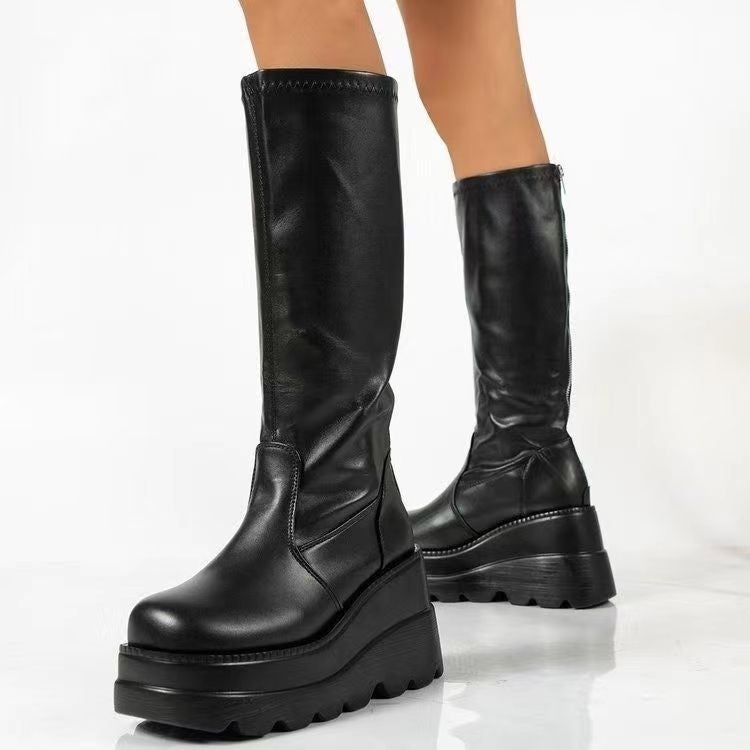 Small Height Increasing Boots Women''s 2023 New Spring and Autumn Elastic Boots Thick Bottom Thin Boots High Boots Knight Boots But Knee - Image 4