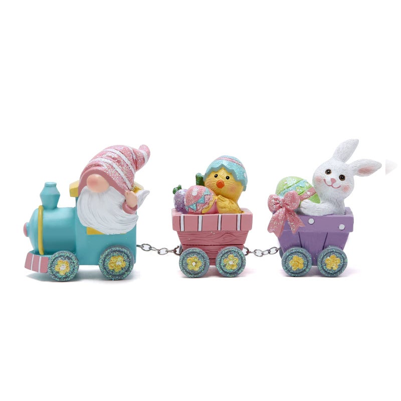 Hodao 8.75" Easter Gnomes Train Figurines Decoration Spring Bunny Decor Handmade Train Figurines Gift - Easter Party Table top Figurines Decor - Image 2