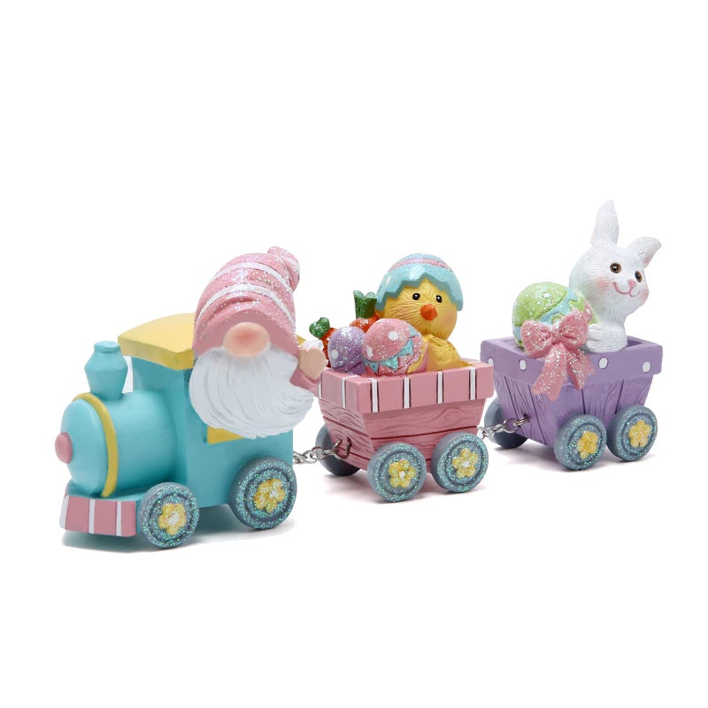 Hodao 8.75" Easter Gnomes Train Figurines Decoration Spring Bunny Decor Handmade Train Figurines Gift - Easter Party Table top Figurines Decor - Image 1