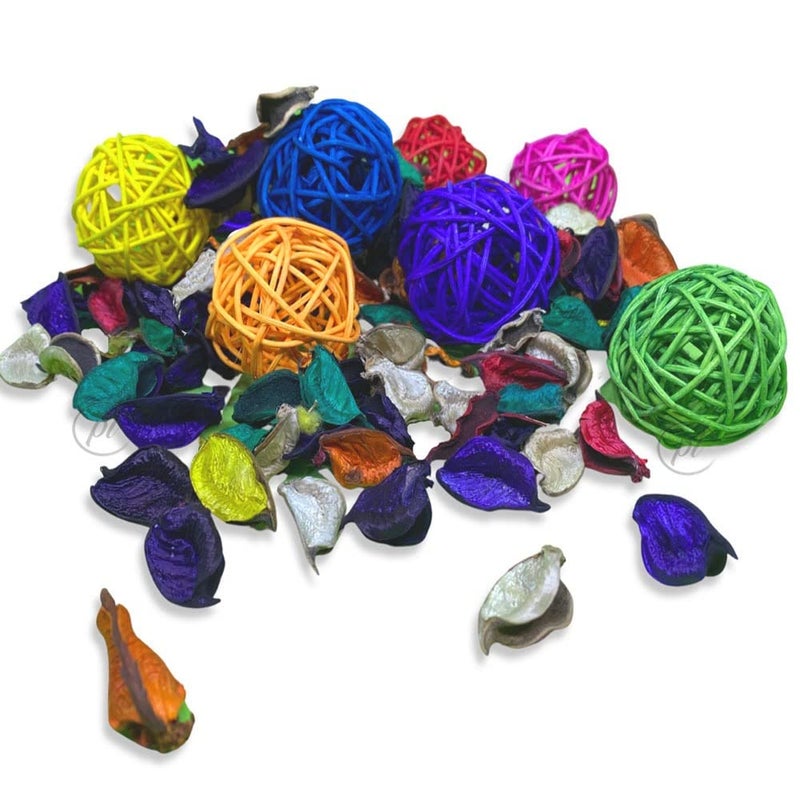 Promote Potpourri Unscented 75Gm Pack Dried Leaves and Flowers and 3 inch 4 pcs DIY Craft Ball for Home Natural Decorations - Image 1