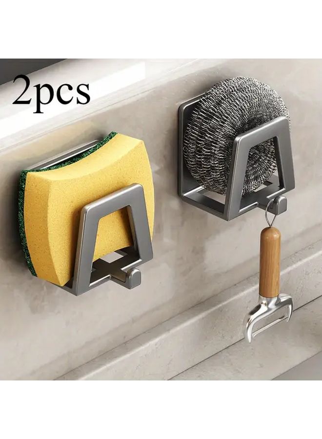 قطعتان خطافان رماديان ذات لاصق لتخزين الحوض، منظف مطبخ للإسفنج والصابون - Image 1