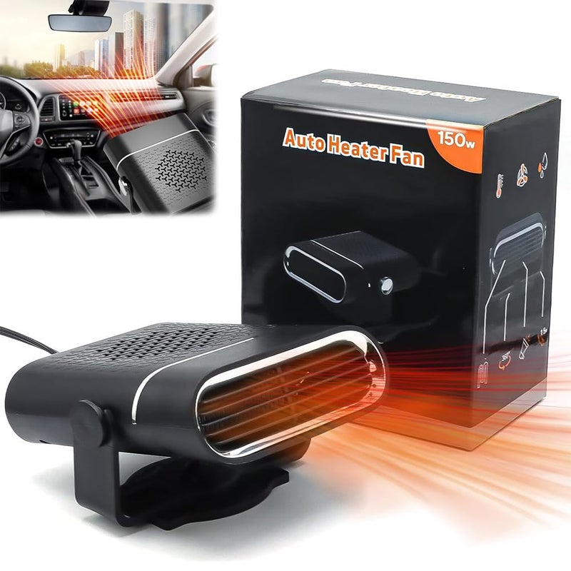 MULZI 2in1 Car Heater 150W 12V DC Portable Heater That Plugs into Cigarette Lighter 360 Free Rotary Adjustment Quick Heating Defrost and Defogger Fan for Easy Car Climate Control - Image 1
