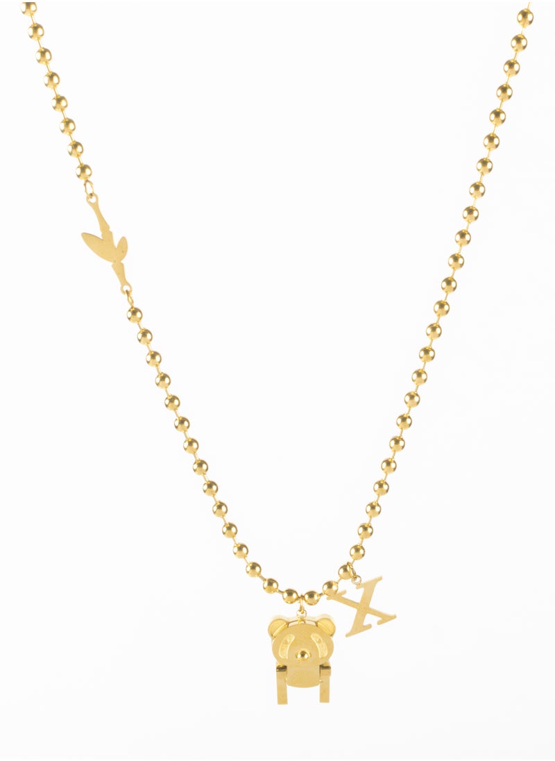 The Black Pearl Accessories - Stainless Steel Golden Necklace with Golden Baby Bear Pendant - Image 1