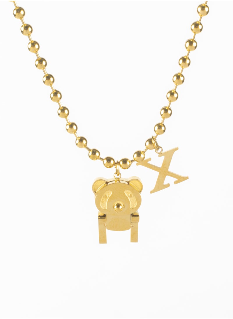 The Black Pearl Accessories - Stainless Steel Golden Necklace with Golden Baby Bear Pendant - Image 1