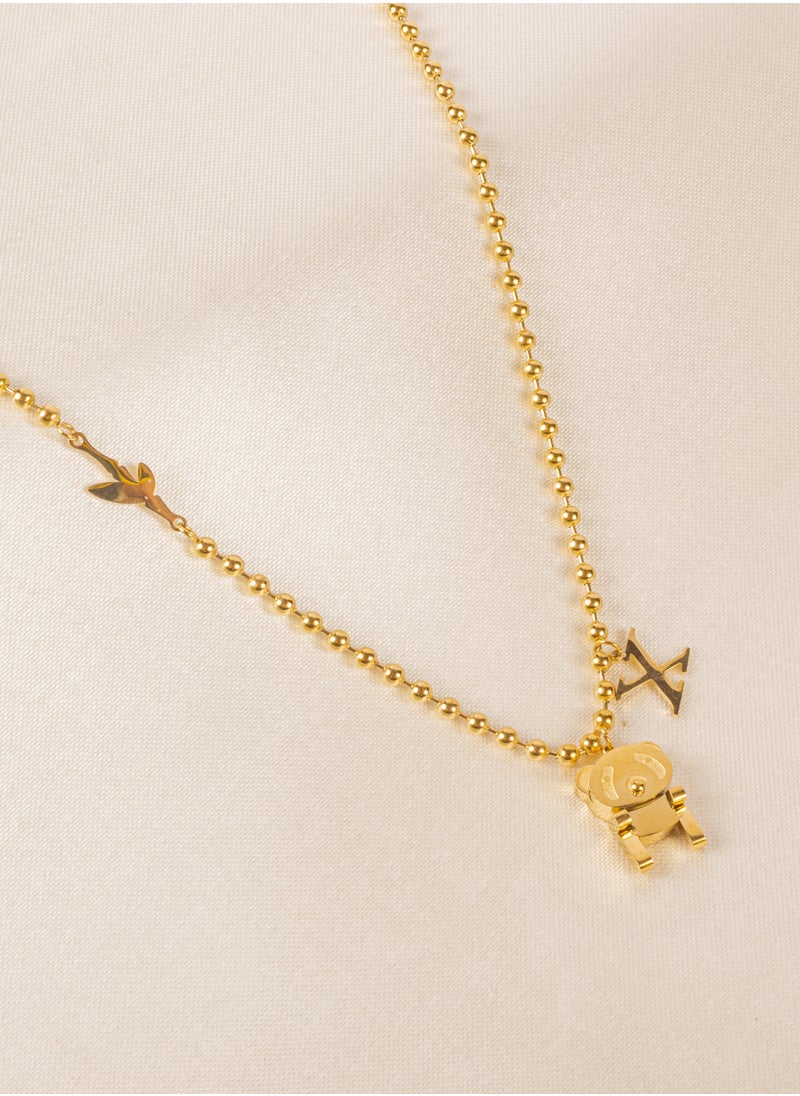 The Black Pearl Accessories - Stainless Steel Golden Necklace with Golden Baby Bear Pendant - Image 1
