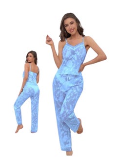 MANIKAN Women's Sheer Two-Piece Pajama Set with Elegant Floral Pattern 