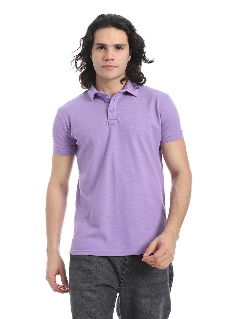 Andora Turn Down Collar Pique Lilac Polo Shirt_Purple - Image 1