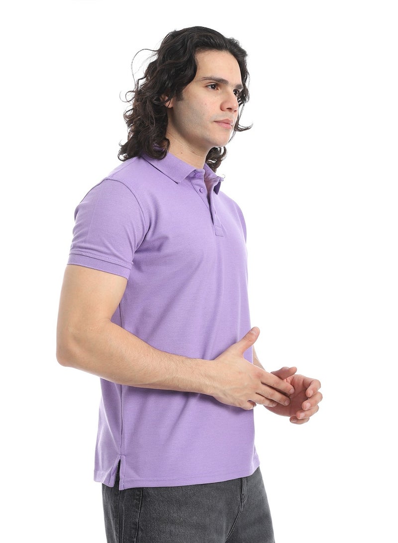 Andora Turn Down Collar Pique Lilac Polo Shirt_Purple - Image 2