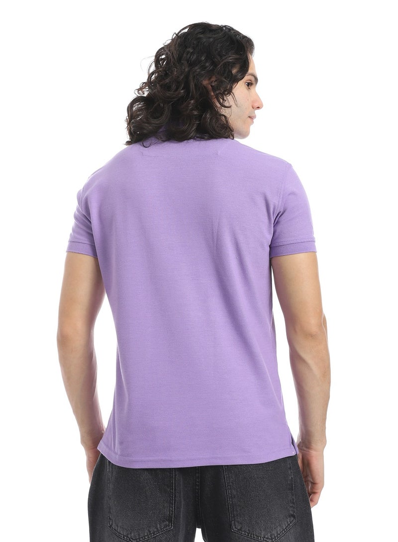 Andora Turn Down Collar Pique Lilac Polo Shirt_Purple - Image 3