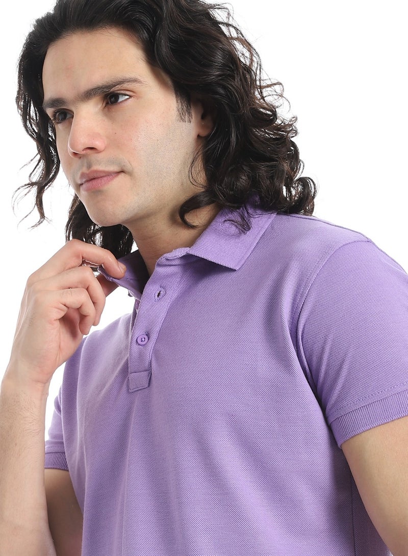 Andora Turn Down Collar Pique Lilac Polo Shirt_Purple - Image 4