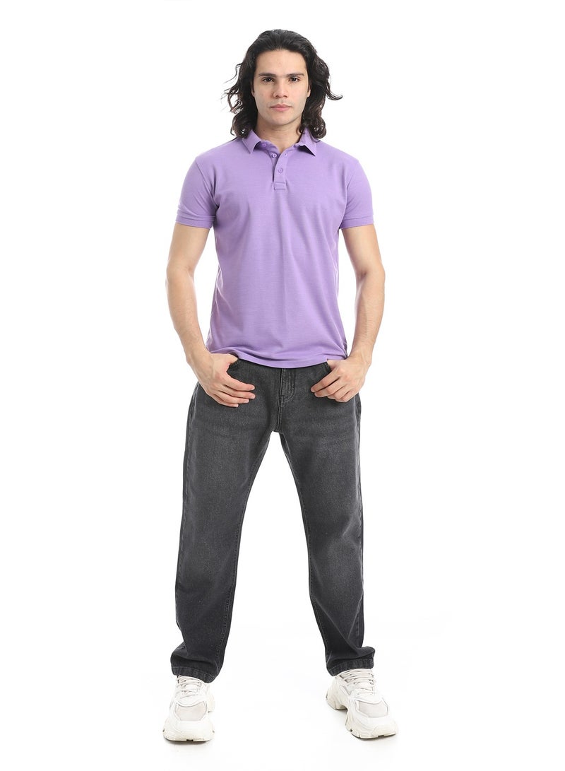 Andora Turn Down Collar Pique Lilac Polo Shirt_Purple - Image 5