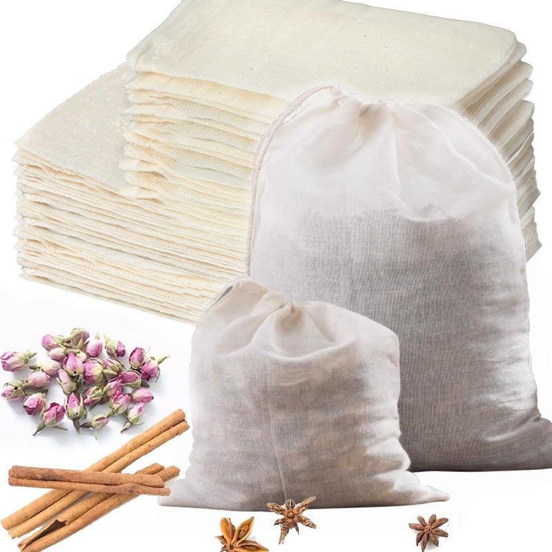 Lukdin 30 Pcs Natural Cotton Spice Bags for Cooking:4x6,6x8Reusable Tea Filters with Drawstring, Ideal for Straining Soups, Herb Sachets & Cold Brew (Food-Grade Cotton). (4x6"15pcs，6x8"15pcs) - Image 1