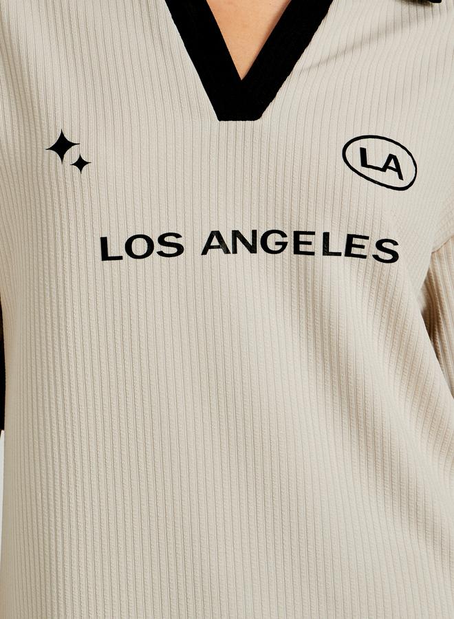 Styli Slogan Print Short Sleeve Collared Oversized T-Shirt - Image 3