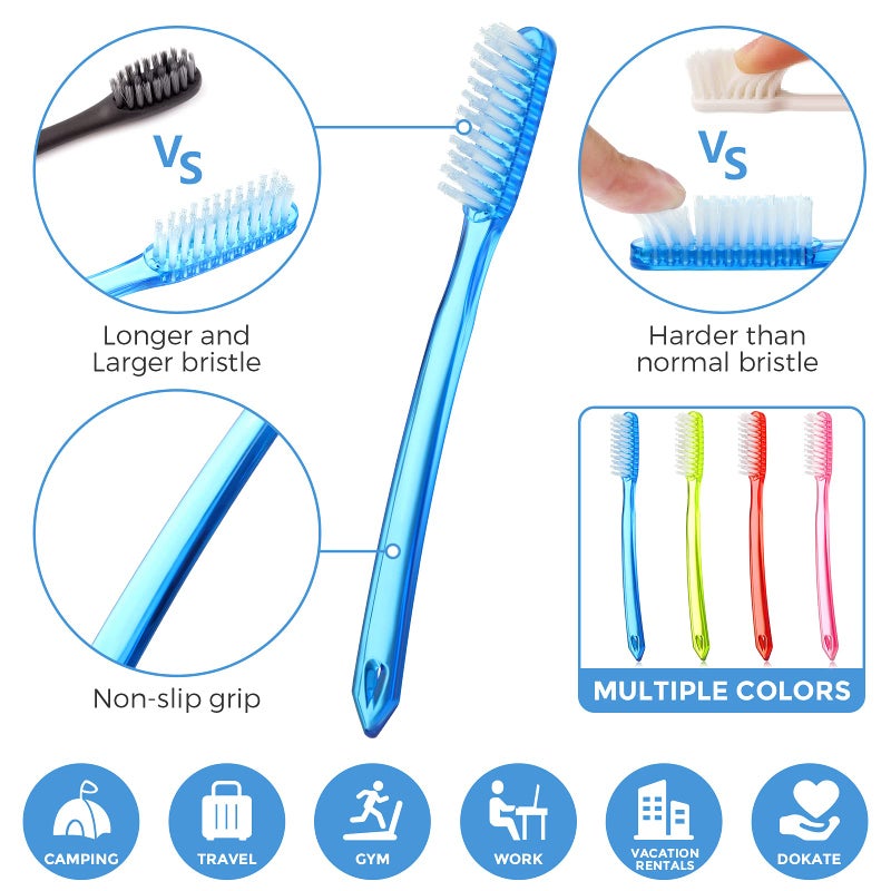 Zopeal Extra Hard and Firm Toothbrush for Adults Bulk Huge Large Long Head Bristle Full Head Manual Toothbrush for Whitening Cleaning(8 Pieces) - Image 2