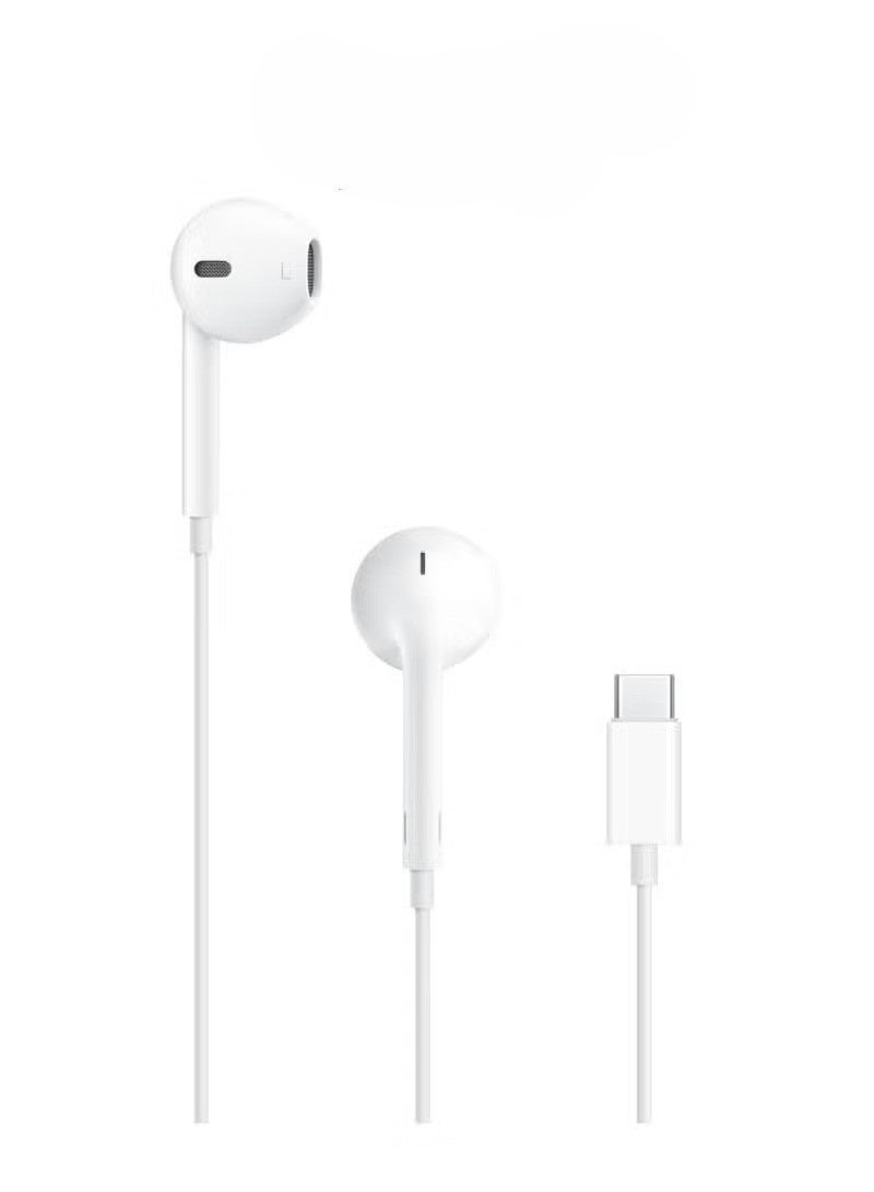 سماعات أذن سلكية USB-C مزودة بميكروفون وتحكم في مستوى الصوت - سماعات أذن داخلية بصوت جهير عميق لأجهزة iPhone 15/16 وSamsung وiPad - صوت نقي - أبيض - Image 1