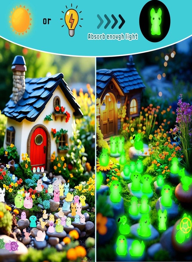 HAPTIME 113Pcs Luminous Mini Resin Animals Glass Animals Figures to Hide Trinkets Miniature Figurines Glow in Dark Mini Ducks Dinosaurs Frogs for Landscape Dollhouse Decor Fairy Garden Accessories - Image 3