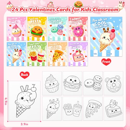Duchong Valentines Day Gifts for Kids 24 Packs Heart Watercolor Paint Sets with Dessert Food Painting Cards Classroom School Exchange Prizes Art Party Favors for Boys Girls - Image 5