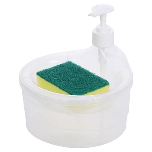 Haristar Kichen Liquid Dispenser 2 in 1 - Double Layer with Pump and Sponge | Kitchen Soap dispenser15 x 16 x 17 CM | White-Color - Image 1