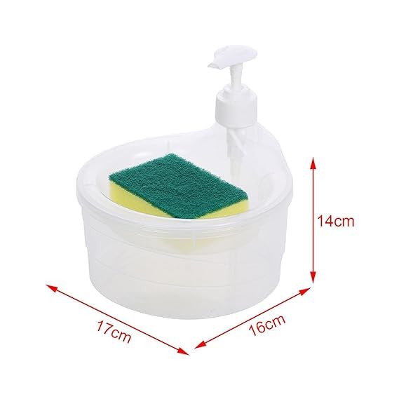 Haristar Kichen Liquid Dispenser 2 in 1 - Double Layer with Pump and Sponge | Kitchen Soap dispenser15 x 16 x 17 CM | White-Color - Image 3