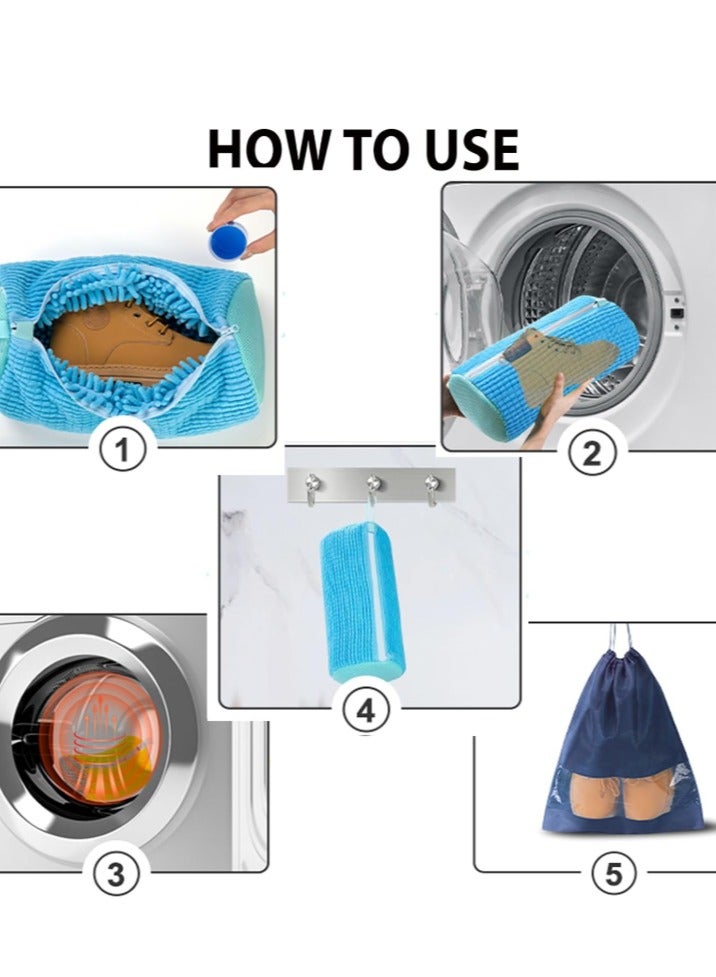 2 PCS كيس تنظيف الأحذية ، كيس الأحذية لغسالة الغسيل ، كيس غسالة الأحذية ، كيس غسيل الأحذية القابل للتعديل ، كيس غسيل الأحذية الرياضية لتنظيف الأحذية البيضاء 360 درجة ، الأصفر والأزرق.  - Image 2
